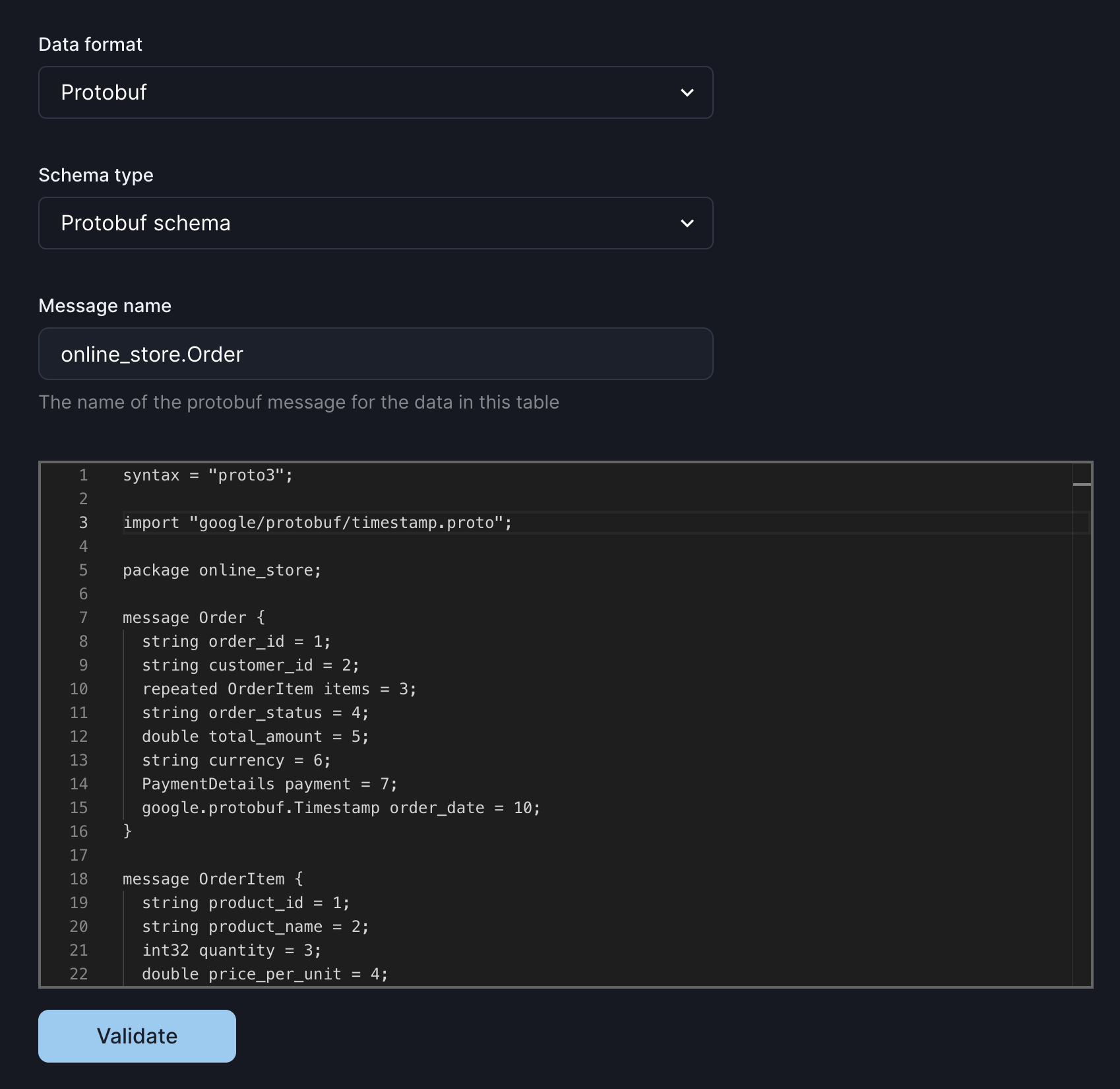 Creating a Protobuf source